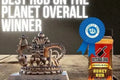 Load image into Gallery viewer, Honey Rub shaker beside a crown trophy and a blue ribbon under a Best Rub on the Planet headline
