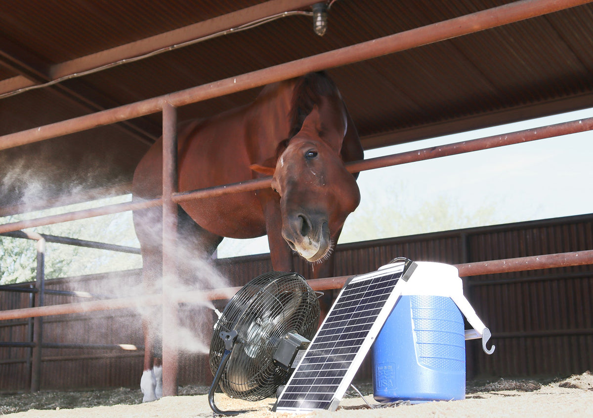 ExtremeMist 3-in-1 Misting Fan, 170 PSI, Solar Rechargeable, with 16 ft Mist Line