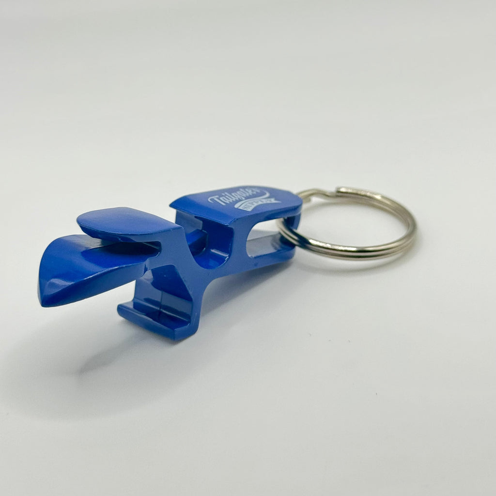 Blue Tailgater Supply opener and shotgun tool on a key ring