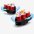 Load image into Gallery viewer, Two black Whirl Pong spinning bases, each holding red cups in a triangle, with a ping pong ball in the air
