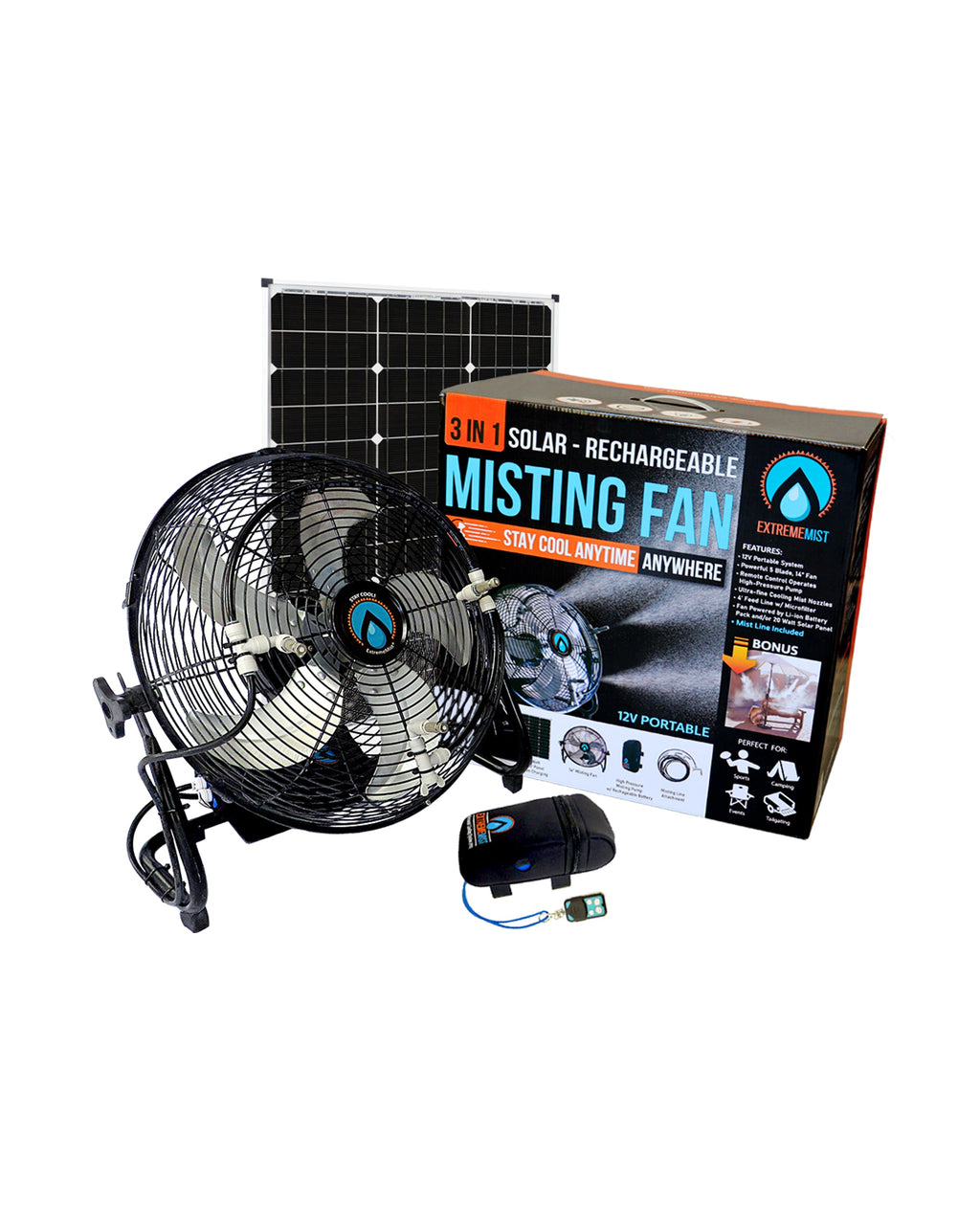 ExtremeMist 3-in-1 solar misting fan
