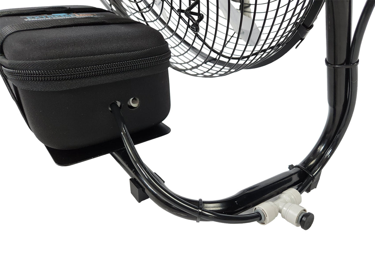 ExtremeMist Pro Misting Fan, 270 PSI, Solar Rechargeable, with 16 ft Mist Line