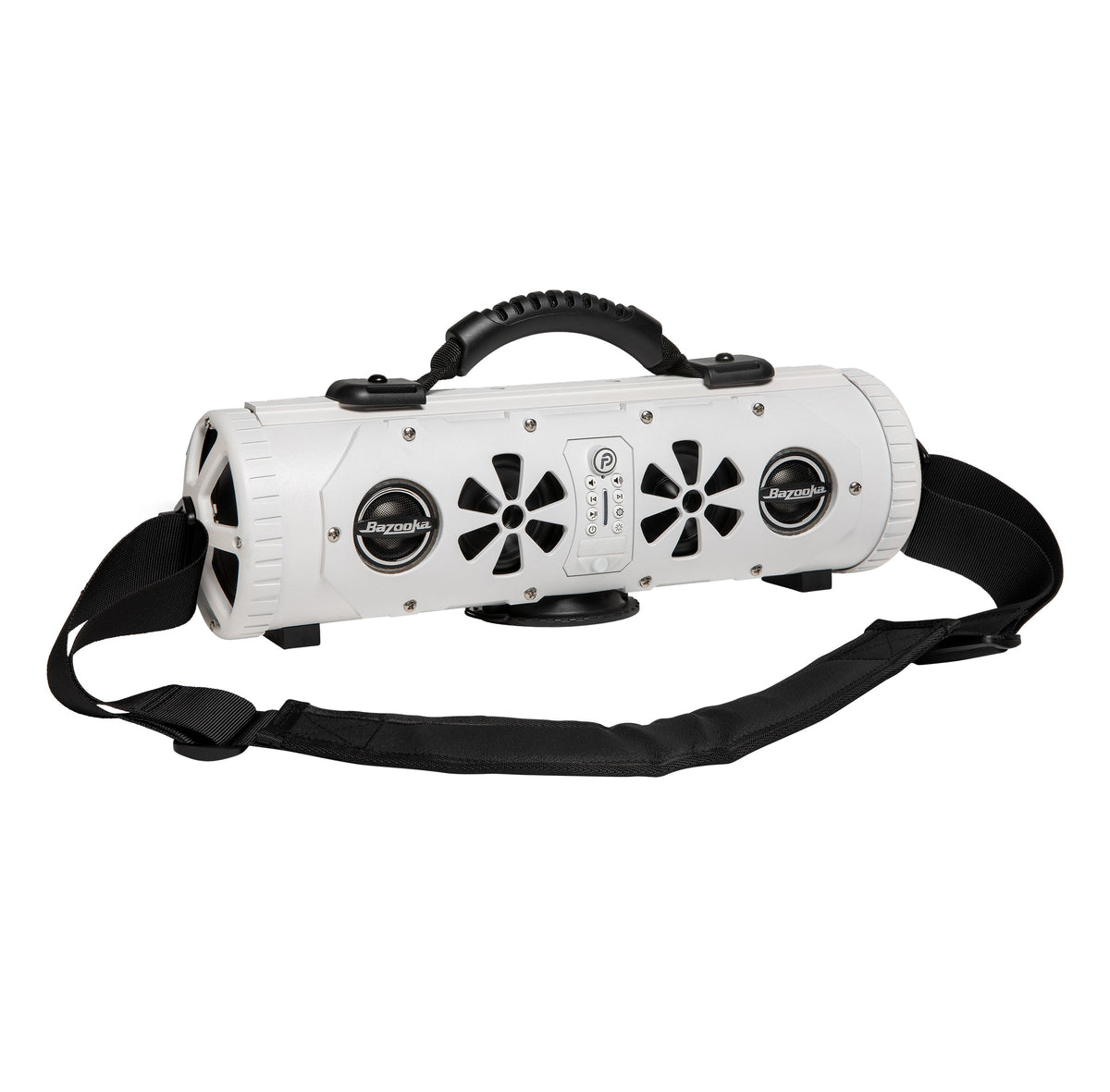 White Bazooka Party Bar MINI with its carry handle and padded shoulder strap