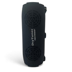 Black DryTunes speaker standing on end, front grilles facing out