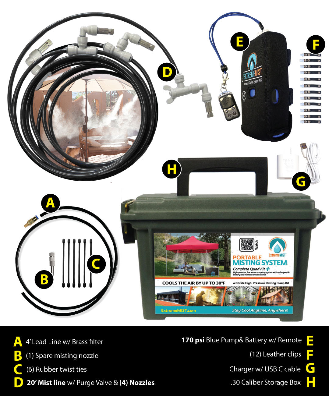 ExtremeMist Portable Misting System Kit, 170 PSI, 16 to 24 ft