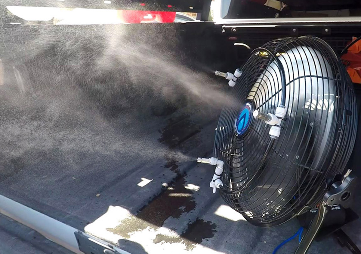 ExtremeMist Pro Misting Fan, 270 PSI, Solar Rechargeable, with 16 ft Mist Line
