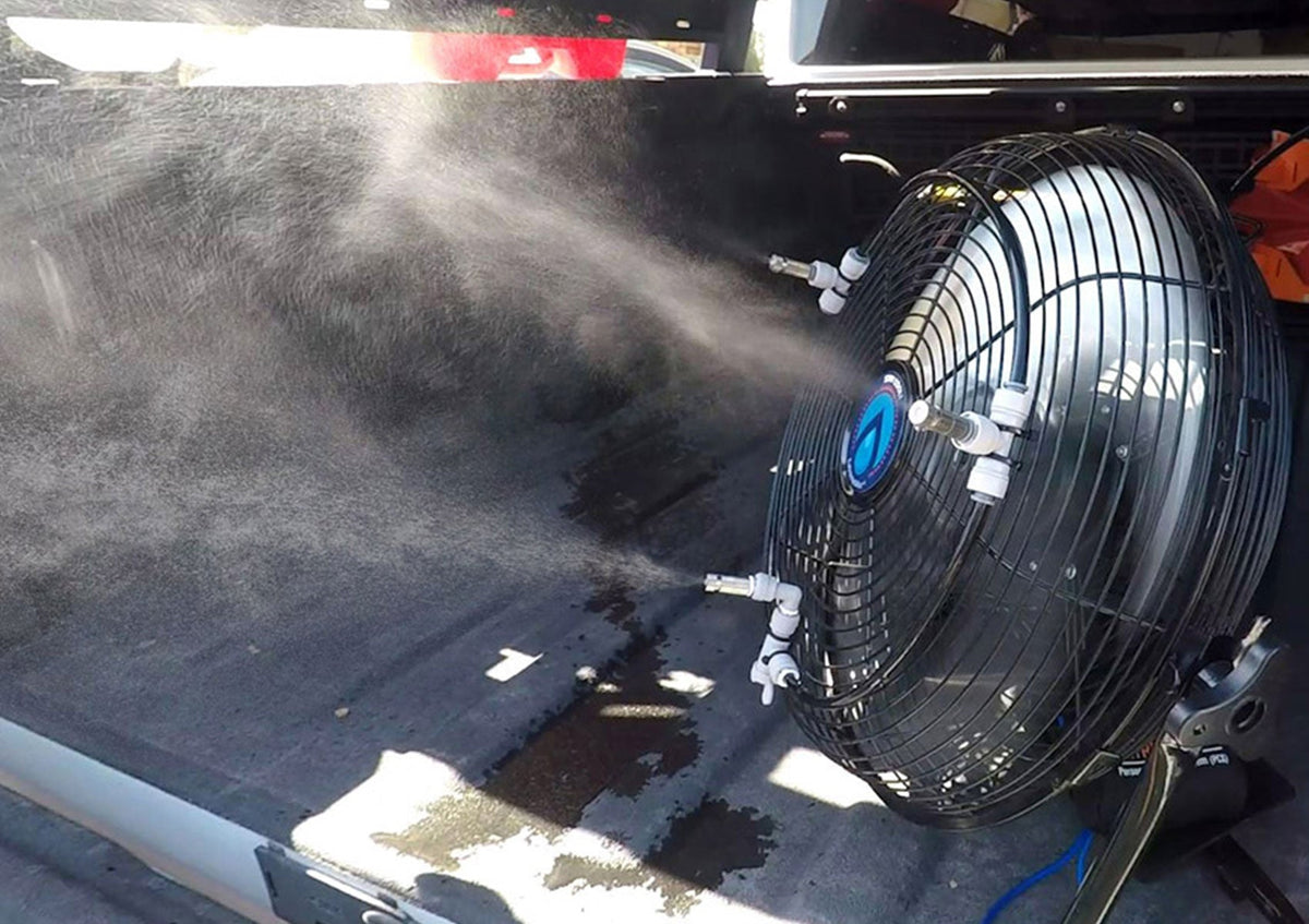 ExtremeMist 3-in-1 Misting Fan, 170 PSI, Solar Rechargeable, with 16 ft Mist Line