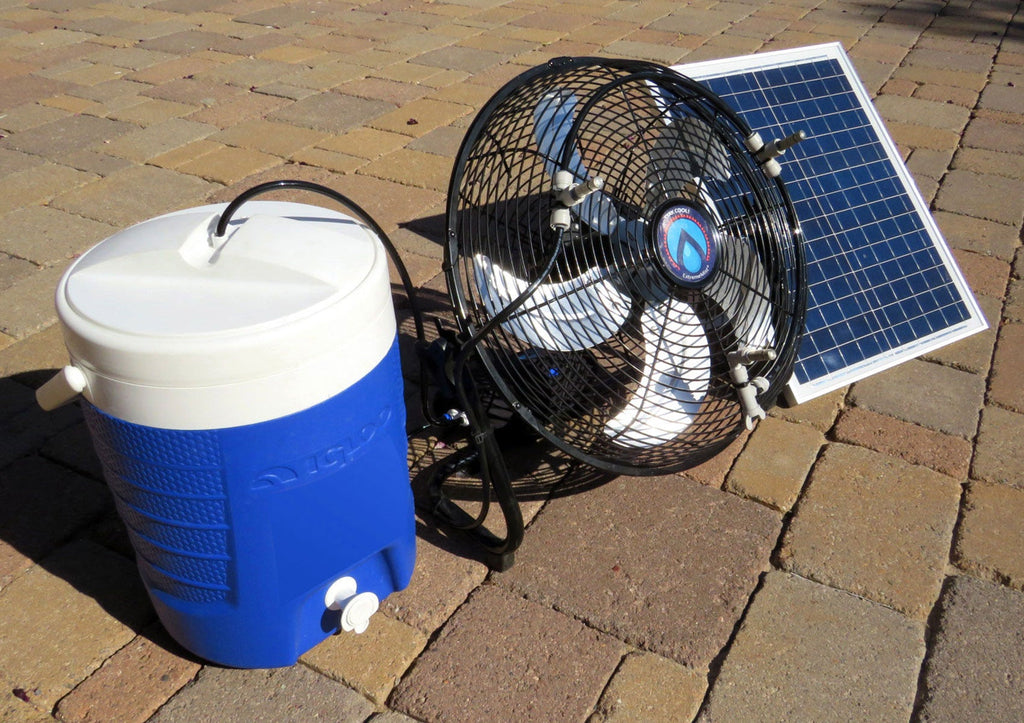 ExtremeMist Pro Misting Fan, 270 PSI, Solar Rechargeable, with 16 ft Mist Line