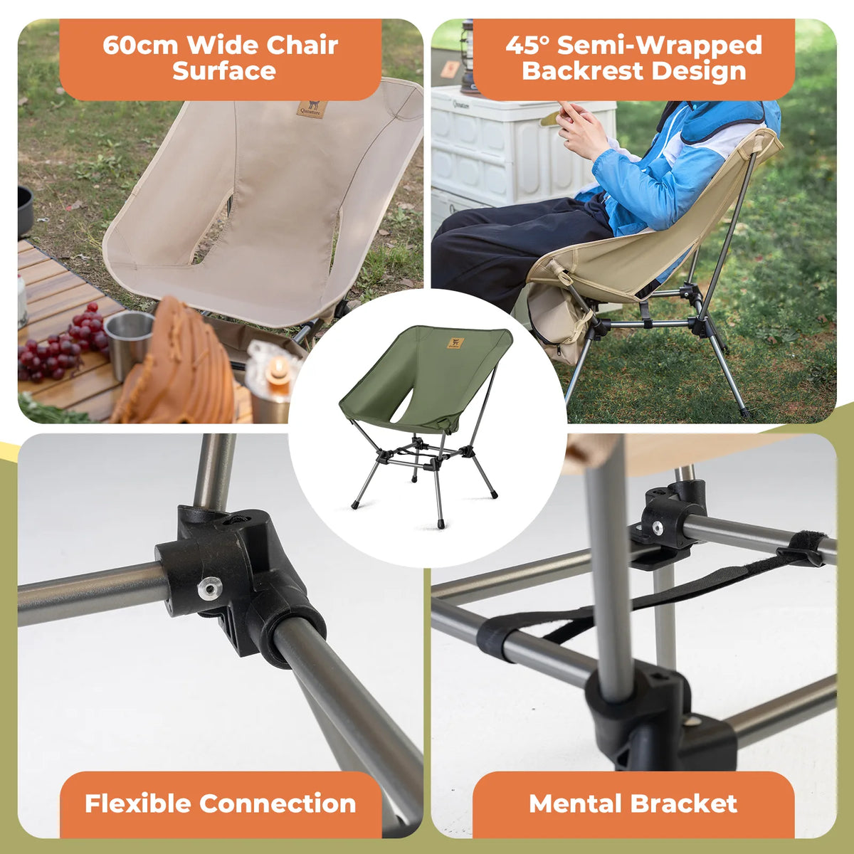 Qunature Ultralight Aluminum Camping Chair, 260 lb Capacity