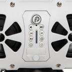 Close-up of the Party Bar MINI control panel with the Party Button, volume, track, power and light buttons